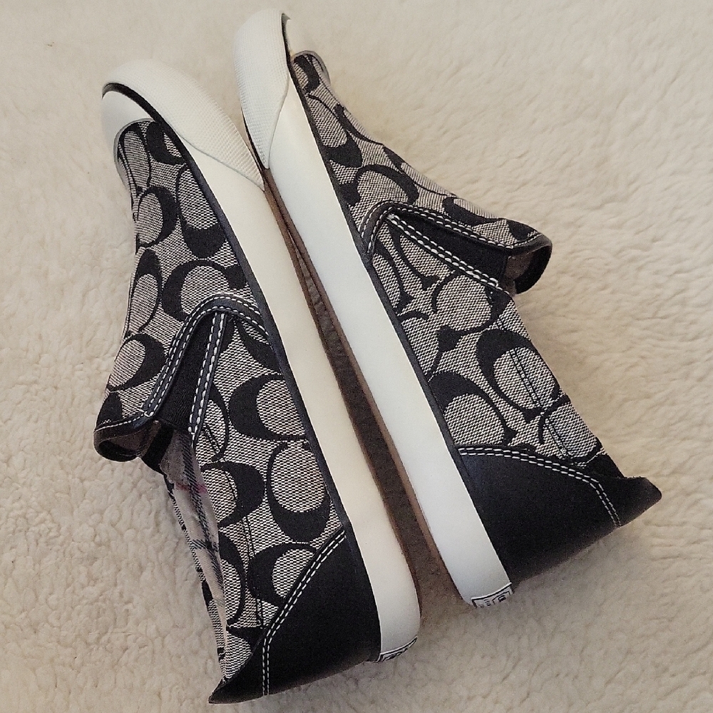 Coach Monogram Black and Gray Slip-On Sneakers - Picture 5 of 8